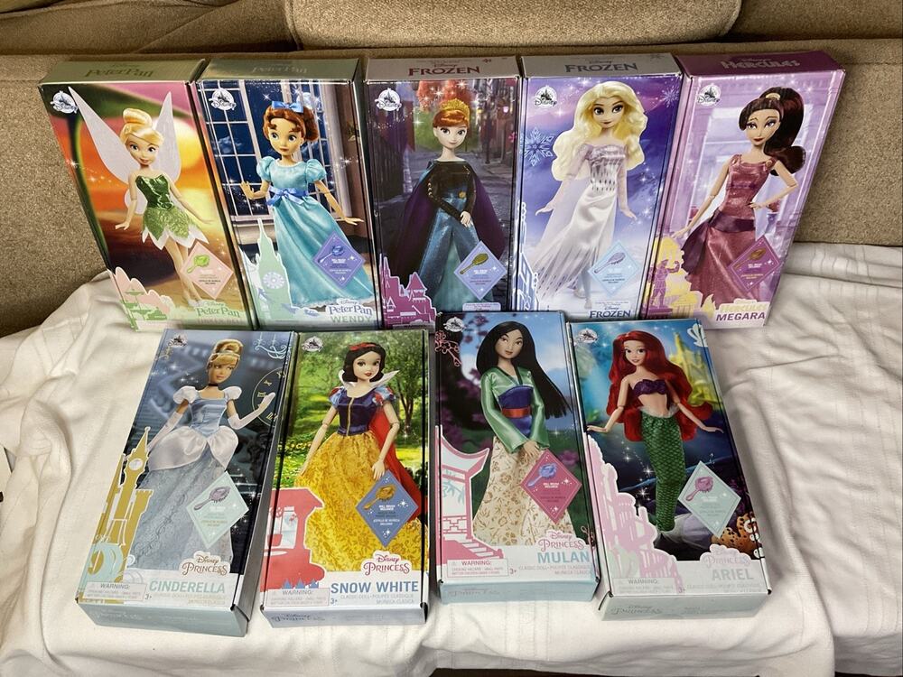 DISNEY 9 CLASSIC DOLLS PRINCESS PETER PAN FROZEN HERCULES